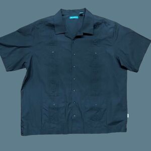 Cubavera Casual Quad Pocket Black Button Front Shirt Embroidered Men's Size 2XL